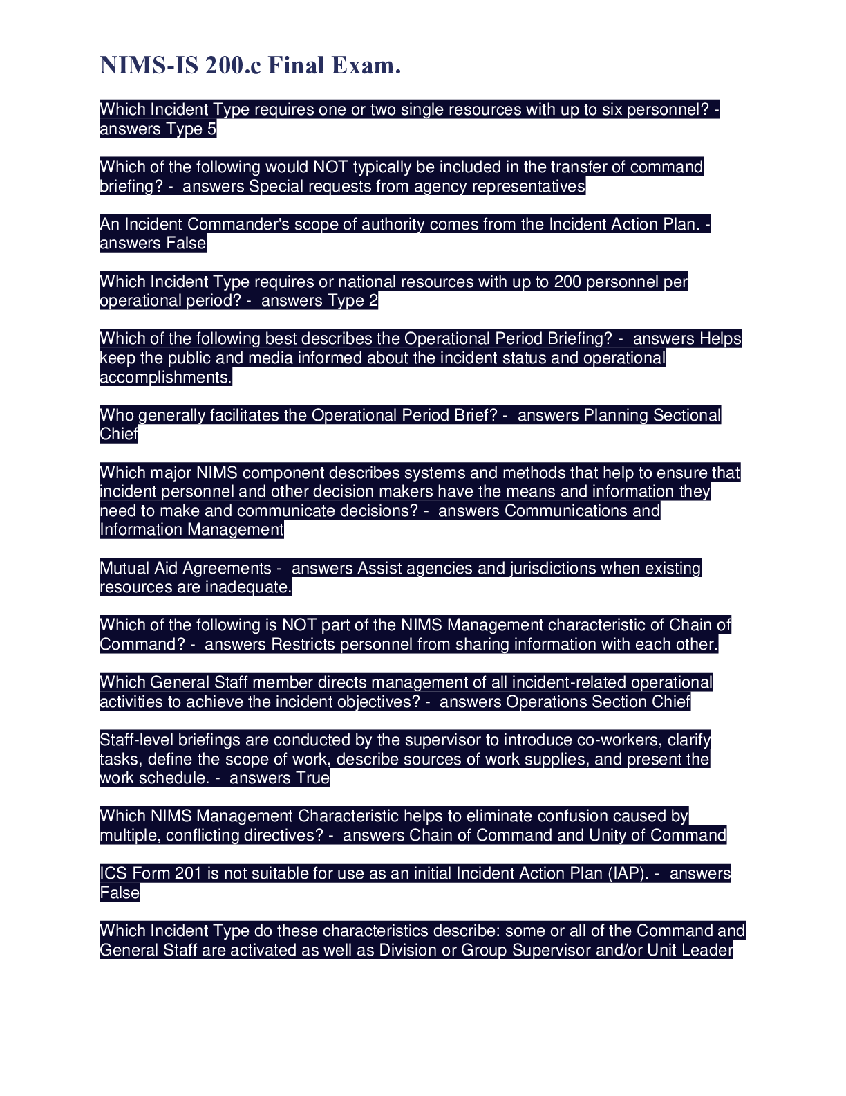 Preview image for NIMS-IS 200.c Final Exam.